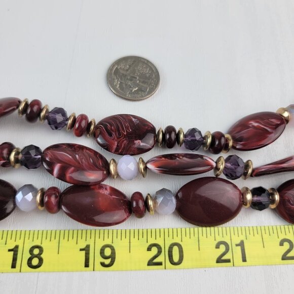 Dark Red Maroon Acrylic Bead Rope Cord Statement Necklace 35" Gold-Tone - Picture 12 of 12